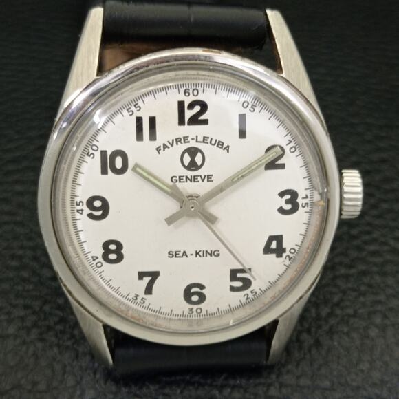 Vintage 1973 Favre Leuba Manual Mens Silver Watch W/Leather Strap - Picture 4 of 9